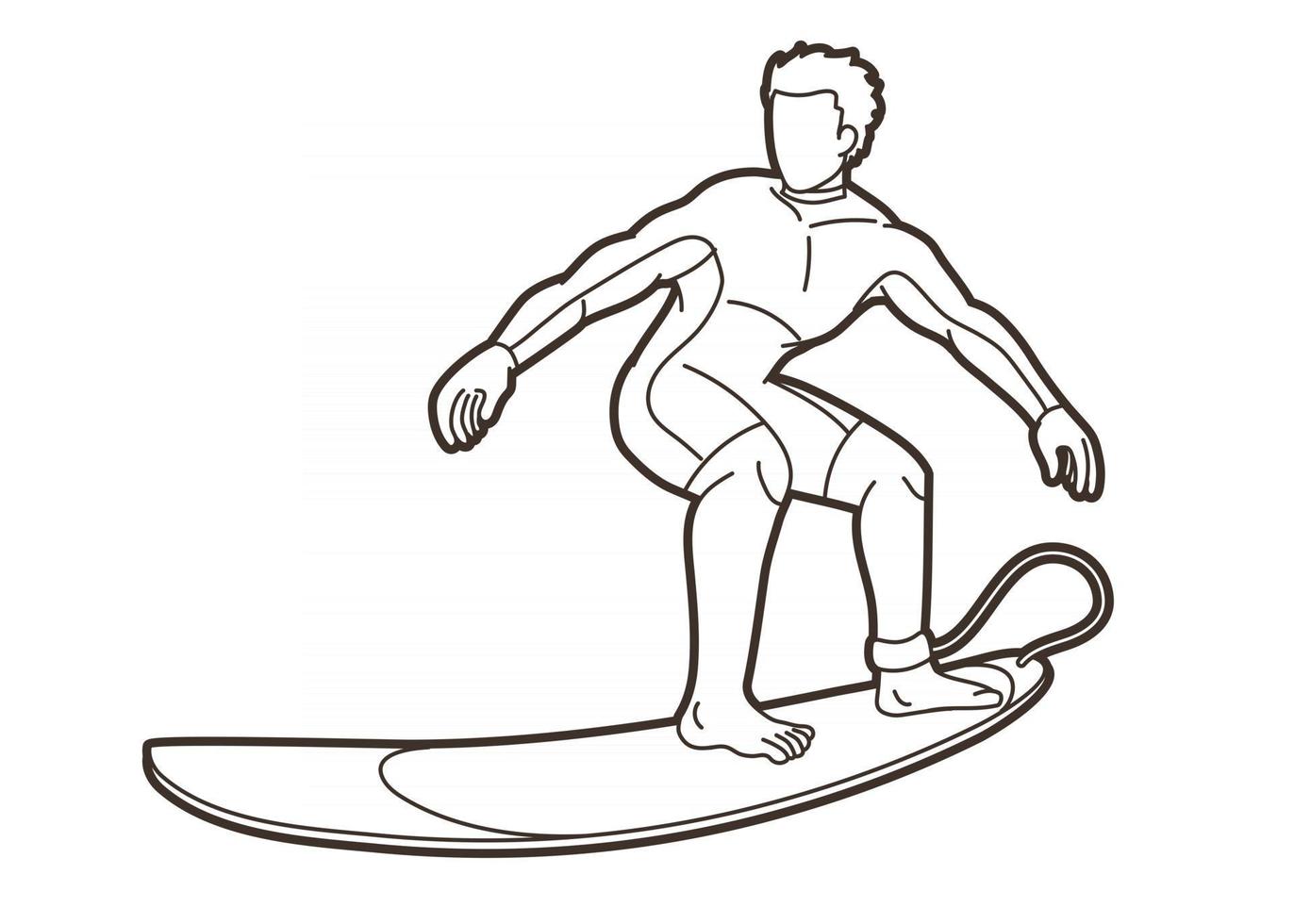 Outline Male Surfer Surfing Sport Action vector