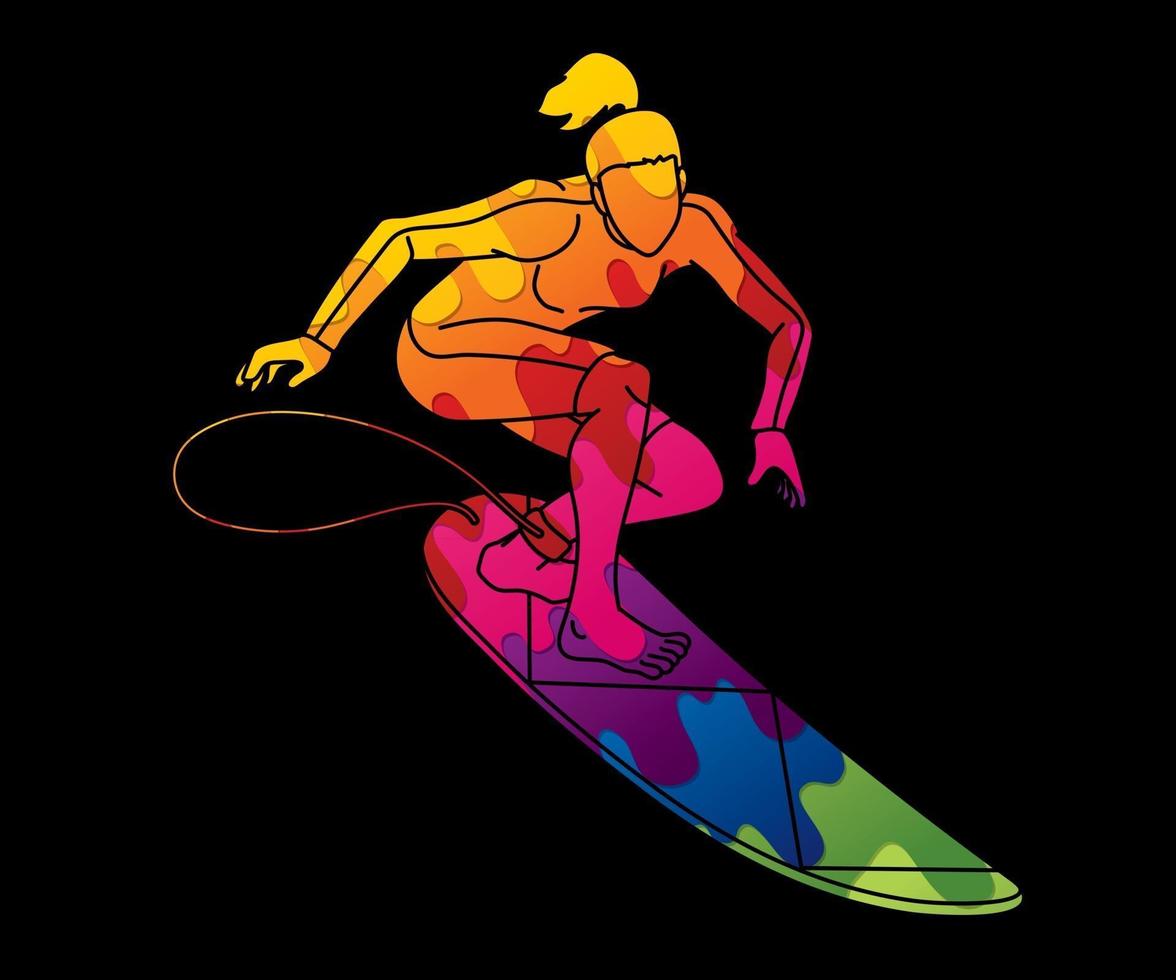 Abstract Female Surfer Surfing Sport Pose vector