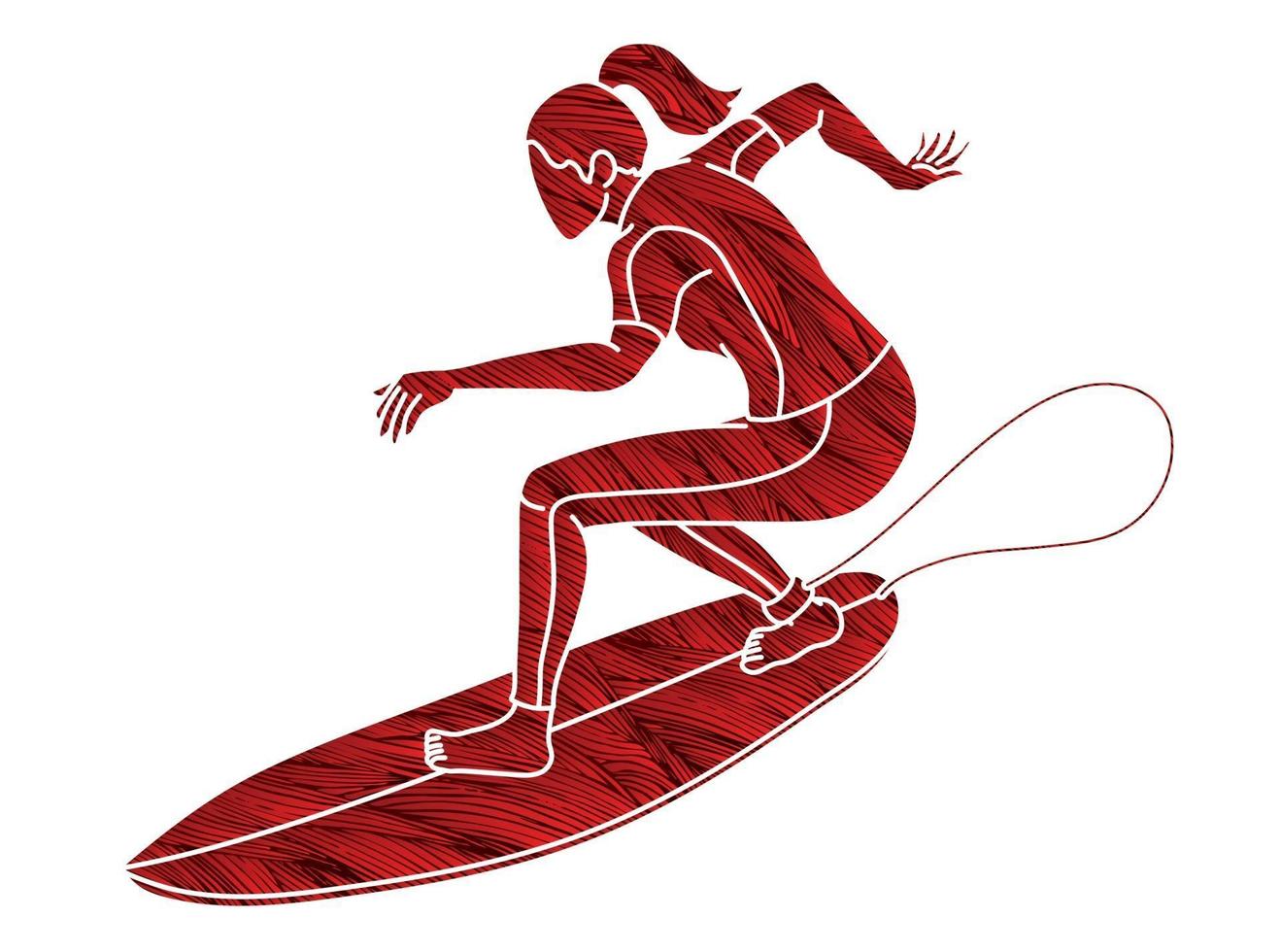 Silhouette Female Surfer Surfing Sport Action vector
