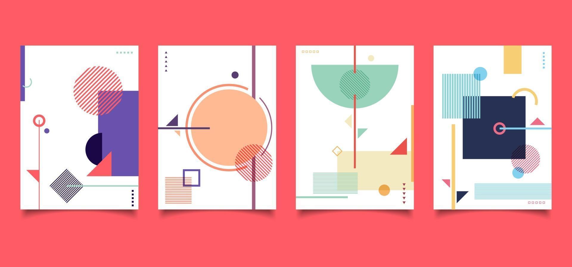 conjunto de folleto de portada estilo minimalista patrón geométrico abstracto colorido sobre fondo blanco vector