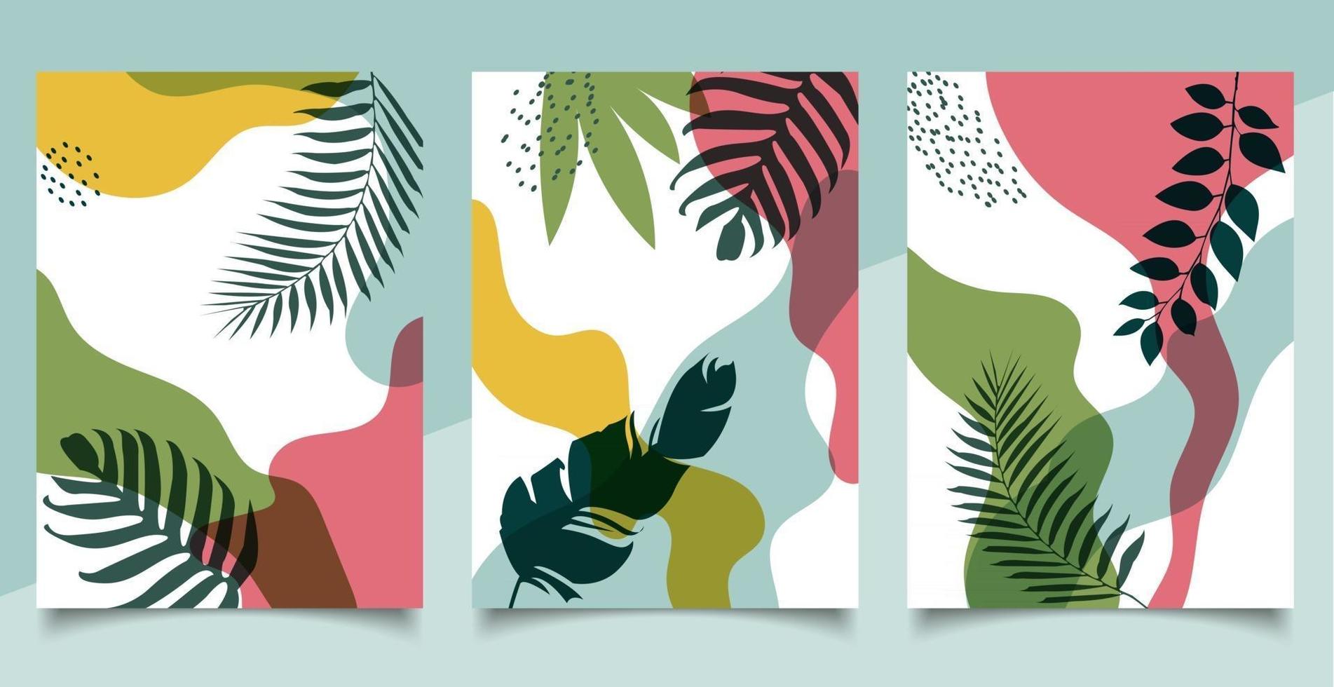 Set of cover brochure template organic shape natural tropical leaves on white background vector