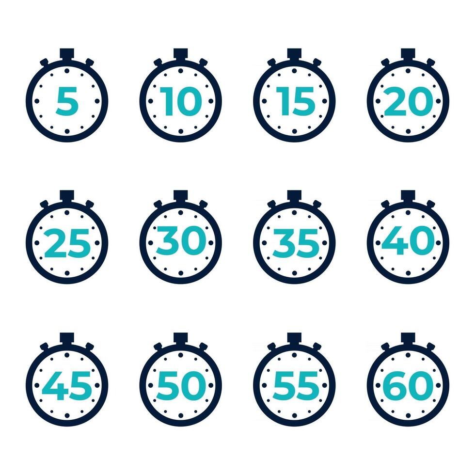 stopwatch timer cartoon style icon set vector