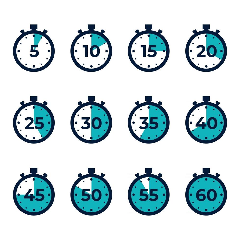 stopwatch timer cartoon style icon set vector