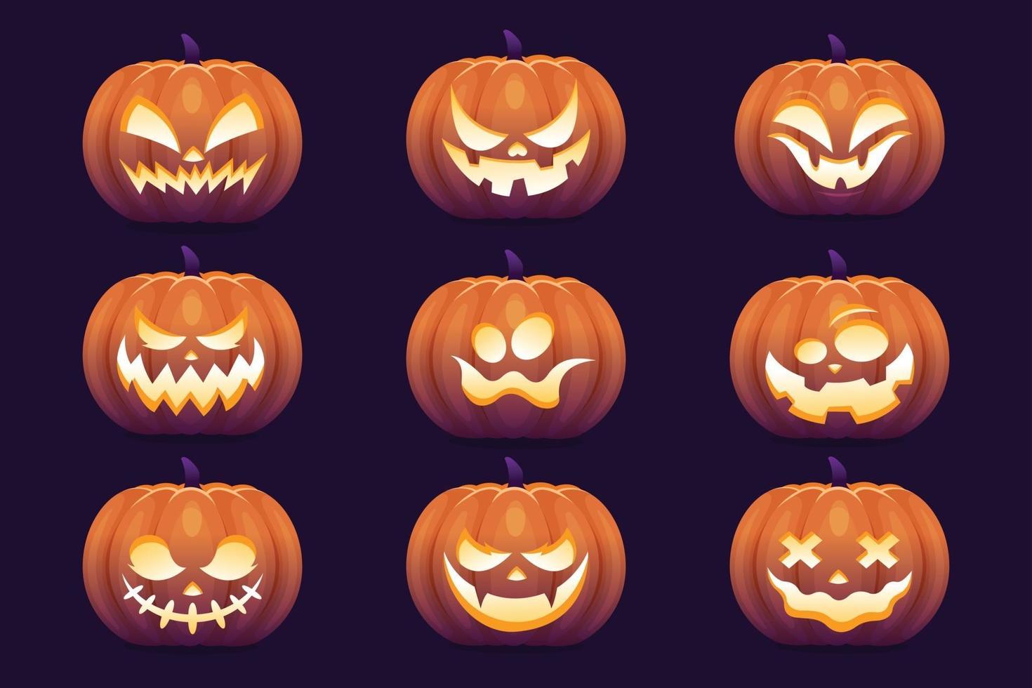 halloween background template with scary pumpkin face vector