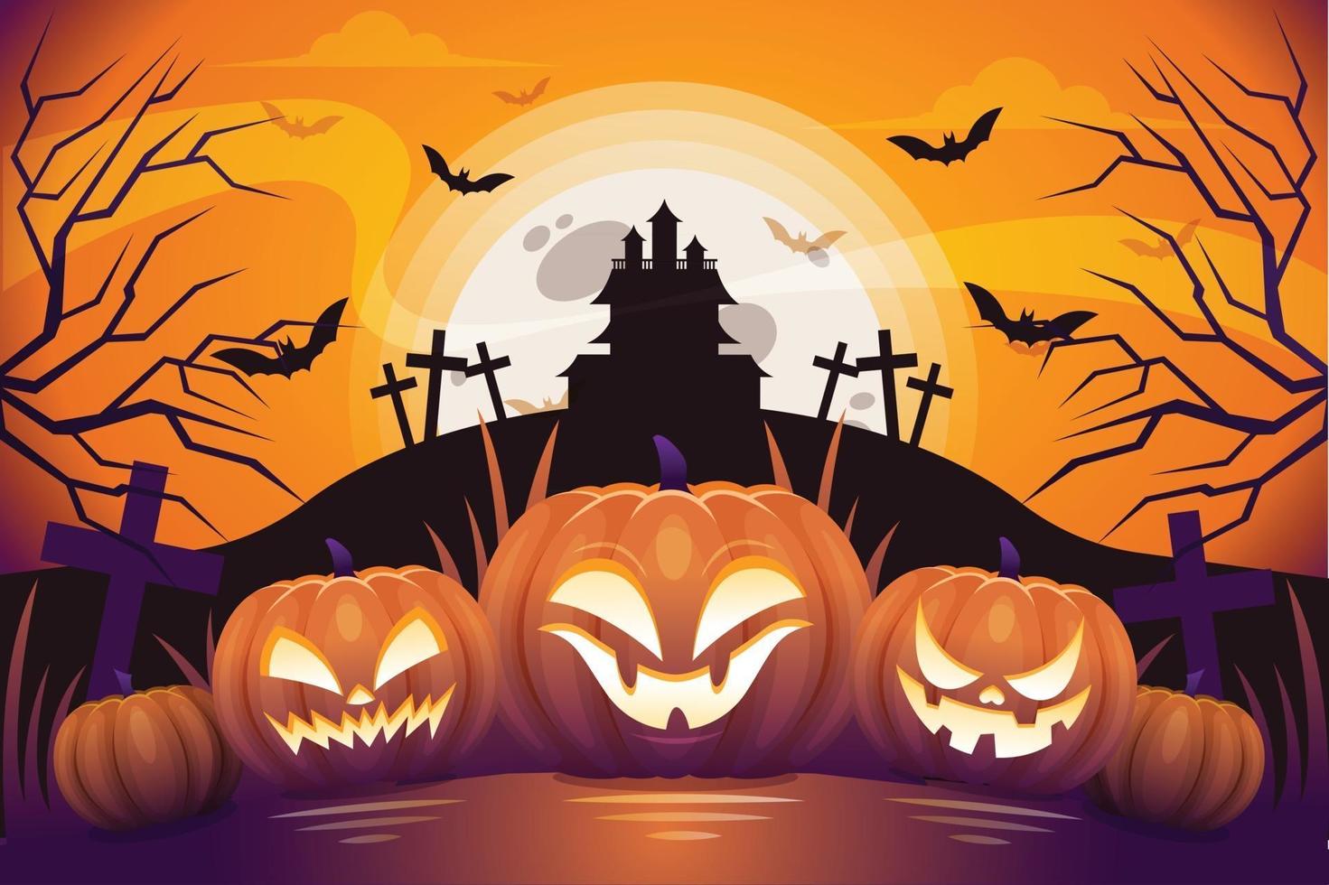 halloween background template with scary pumpkin face vector