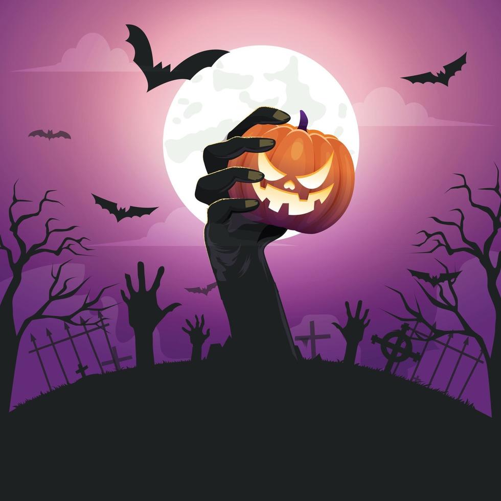 halloween background template with scary pumpkin face vector