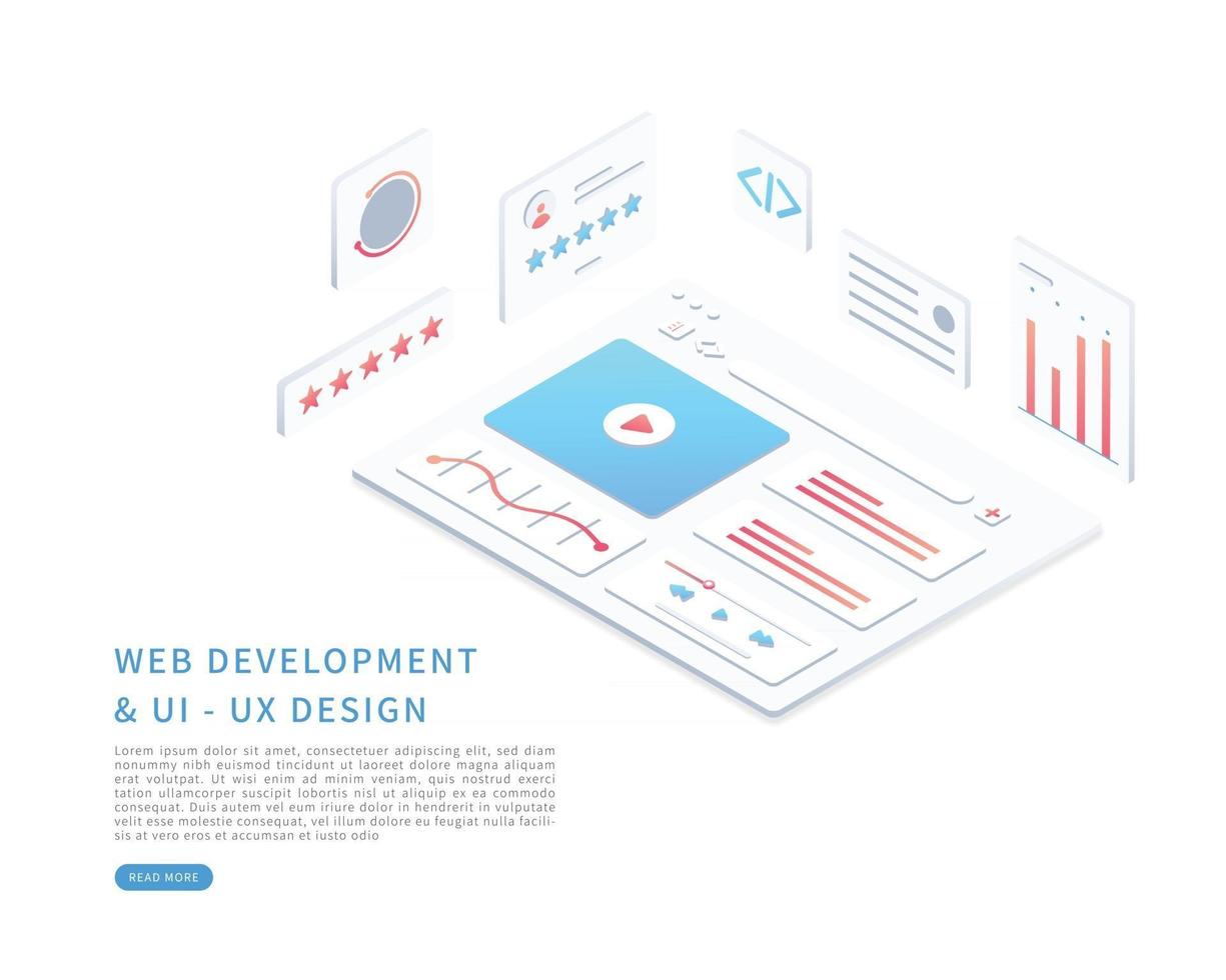 Web page interface design in isometric vector illustration Web design and web development concept User interface optimization