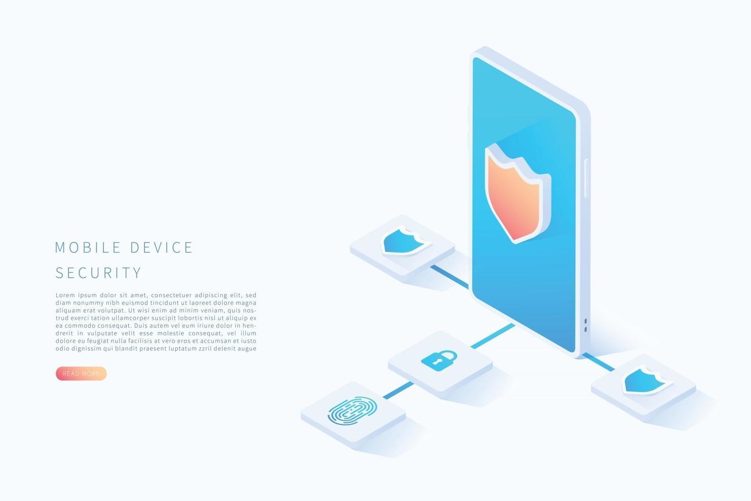 Mobile device security in flat isometric vector illustration Scan fingerprint and Identification system