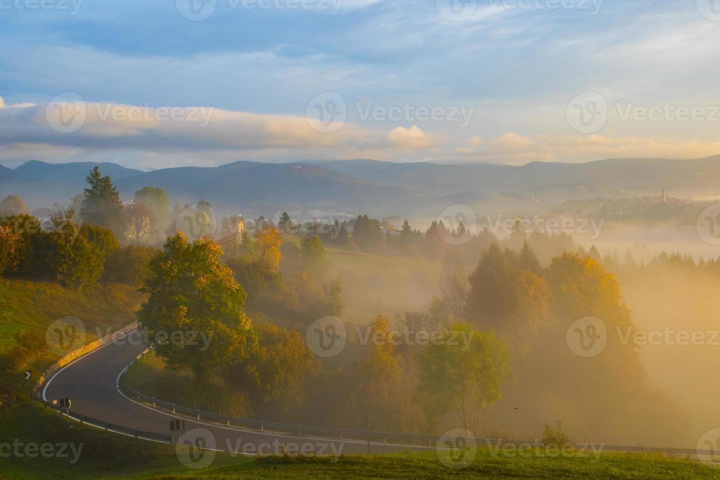 Foggy golden hour view photo