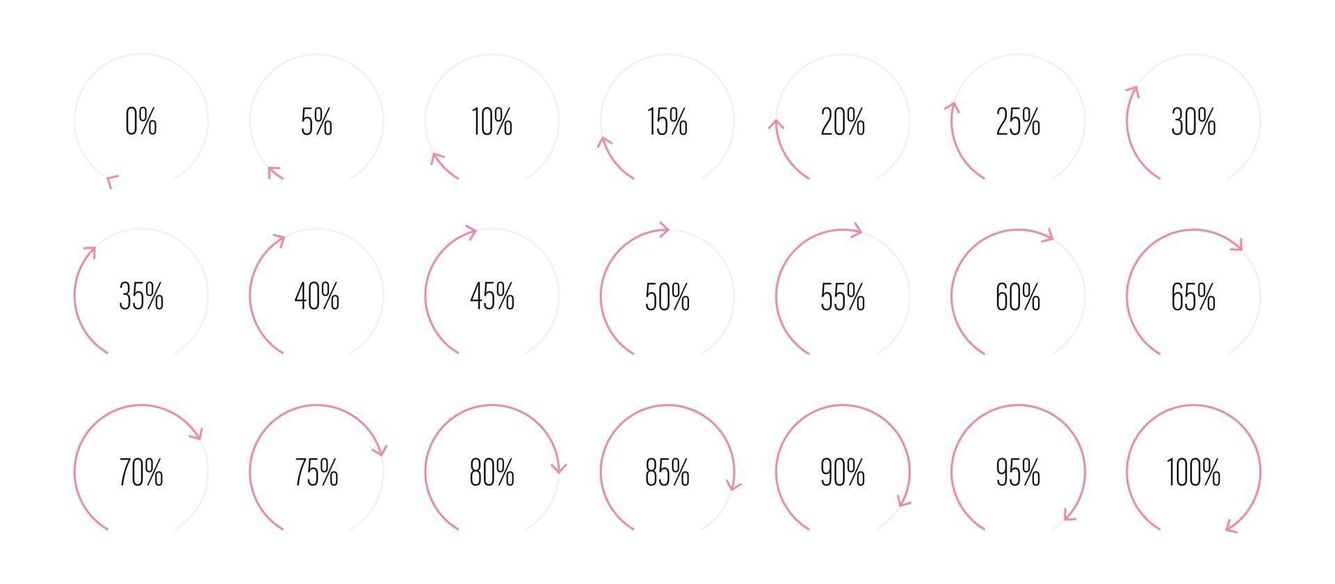 Set of circular sector arc percentage diagrams vector