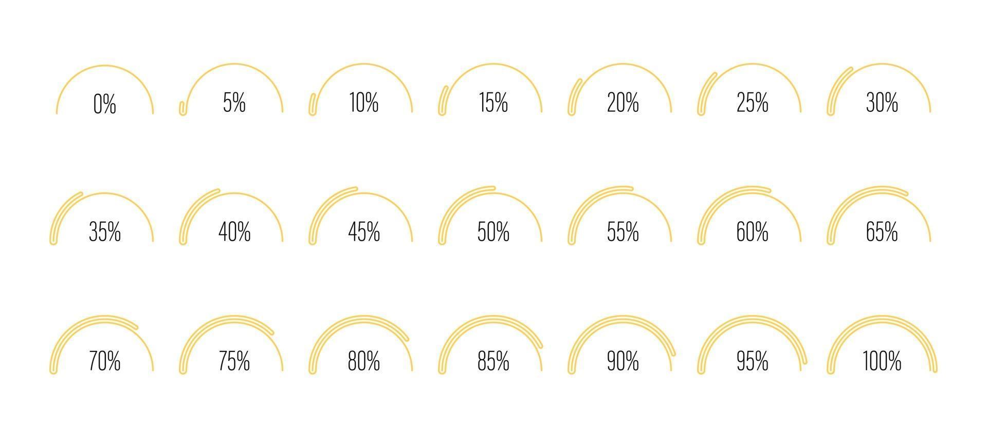 Set of semicircle arc percentage progress bar diagrams vector