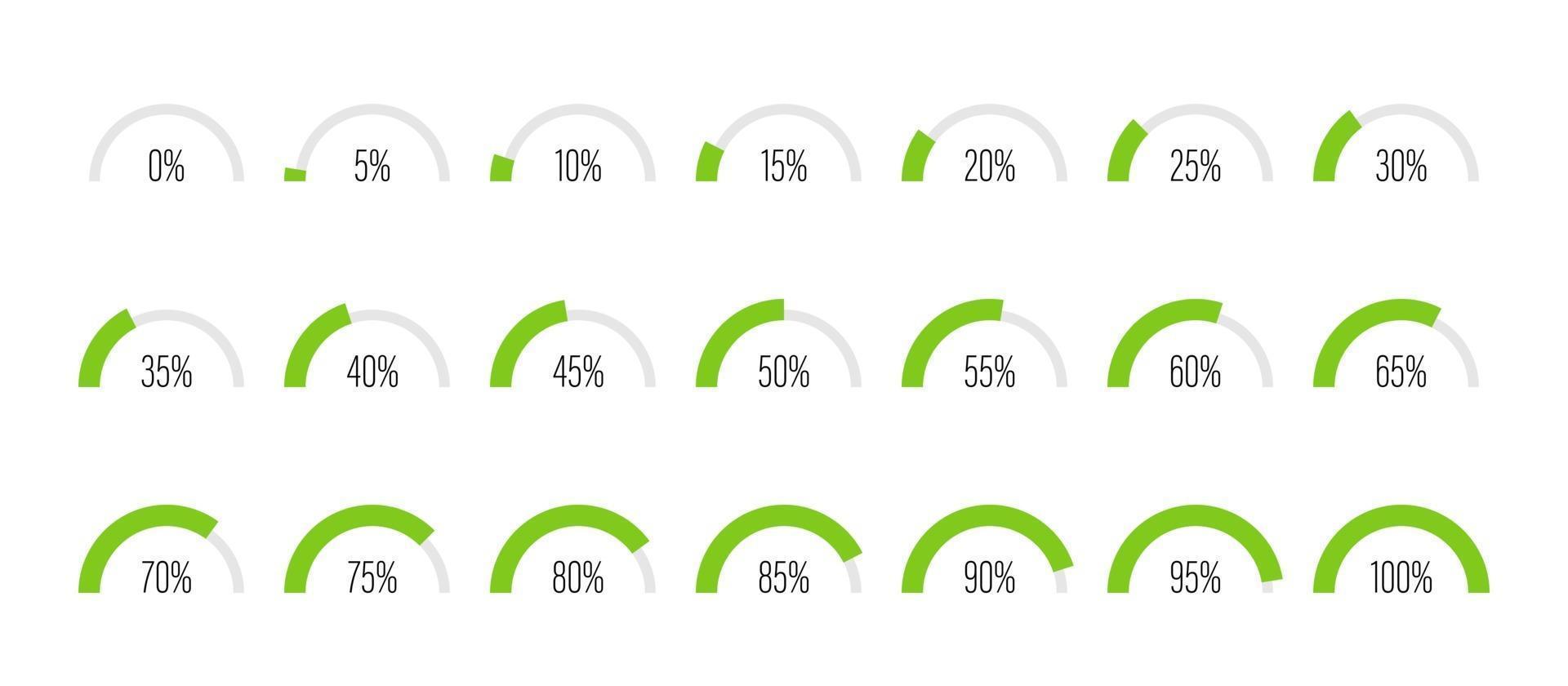 Set of semicircle arc percentage progress bar diagrams vector