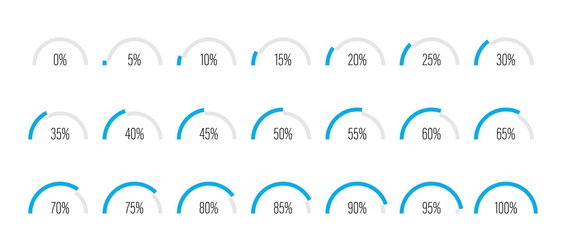 Set of semicircle arc percentage progress bar diagrams vector