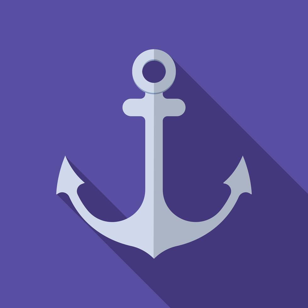 Flat design modern vector illustration of anchor icon with long shadow