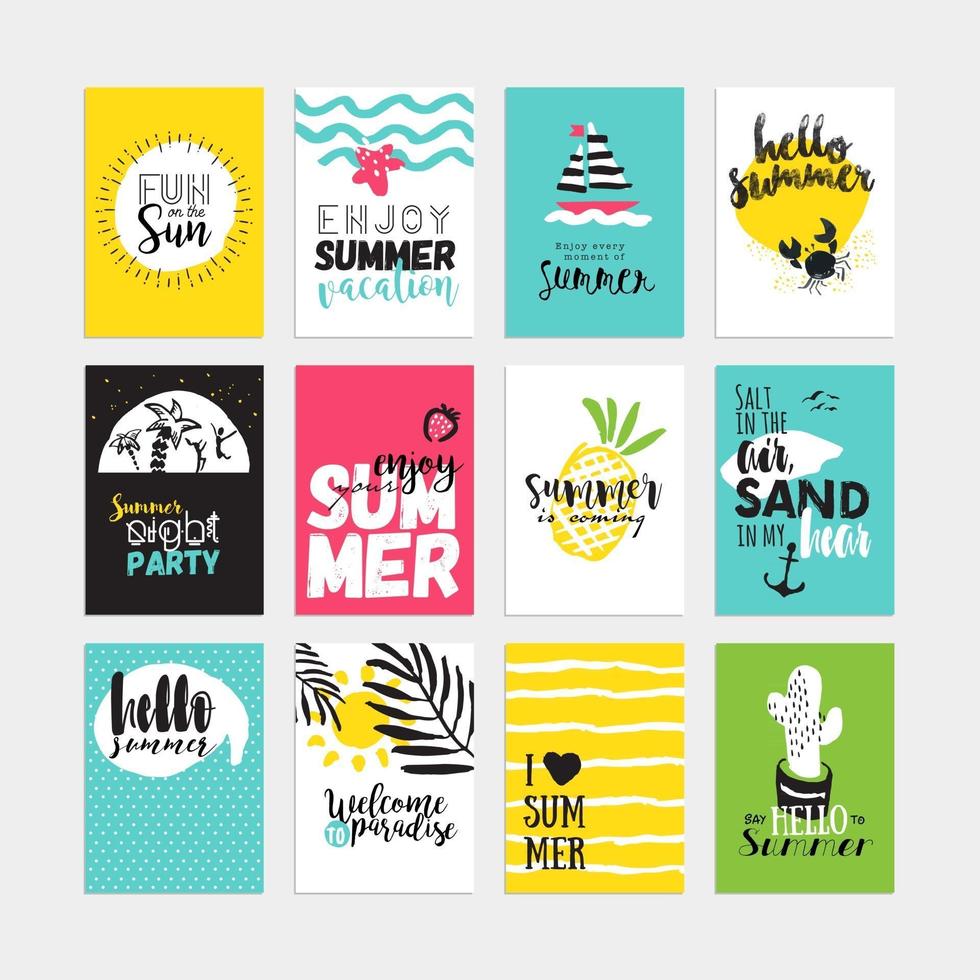 Set of hand drawn watercolor summer cards and banners vector