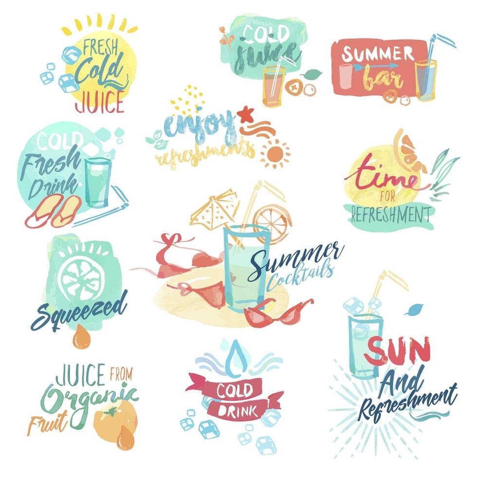 jugo de verano y carteles de bebidas vector