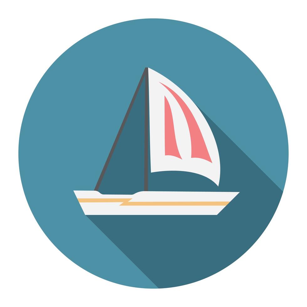 Flat design modern vector illustration of sailing boat icon with long shadow, isolated