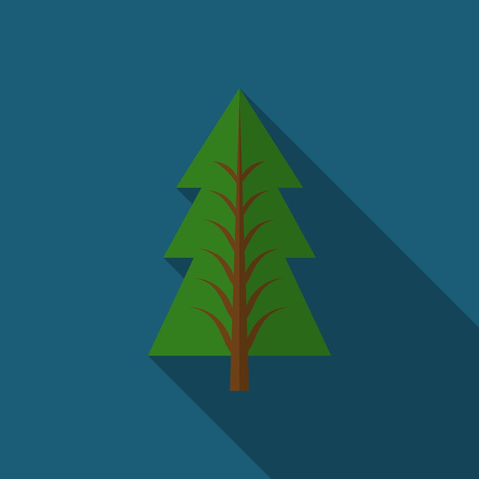 Ilustración de vector moderno de diseño plano del icono de árbol de pino, con una larga sombra