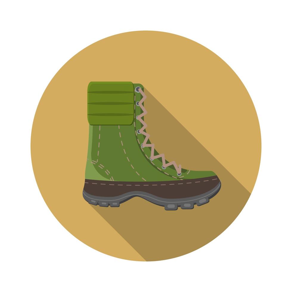 Flat design modern vector illustration of trekking boot icon, camping and hiking equipment with long shadow