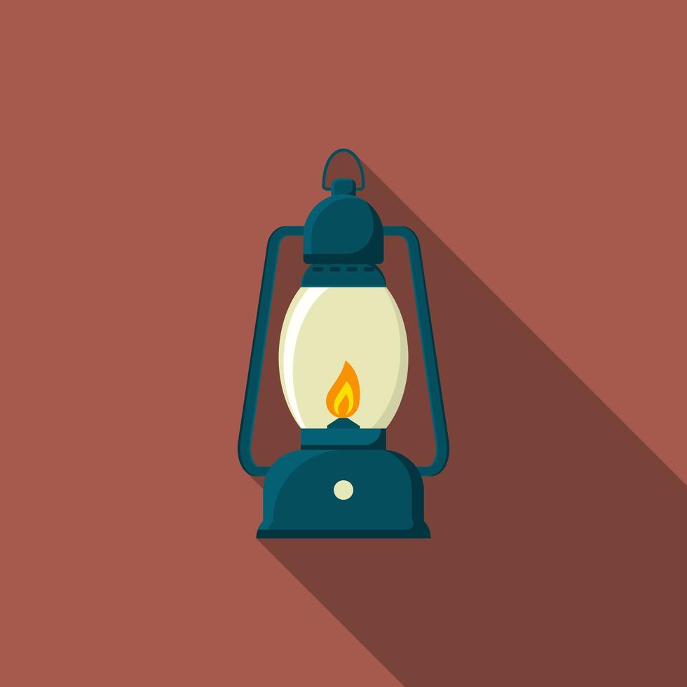 Flat design modern vector illustration of lantern icon, camping and hiking equipment with long shadow