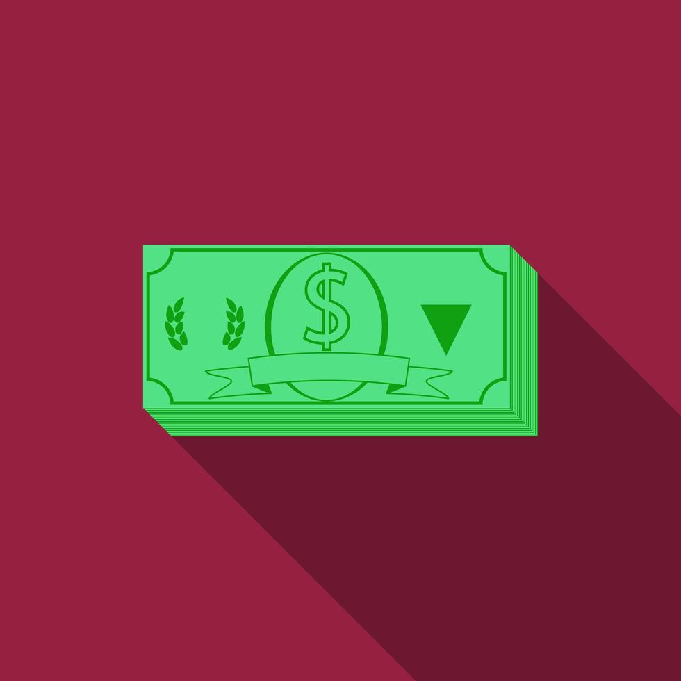 Flat design vector money icon with long shadow