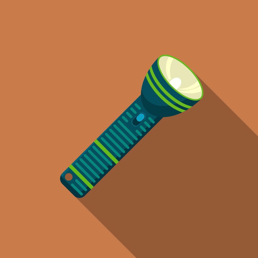 Flat design modern vector illustration of flashlight icon, camping and hiking equipment with long shadow