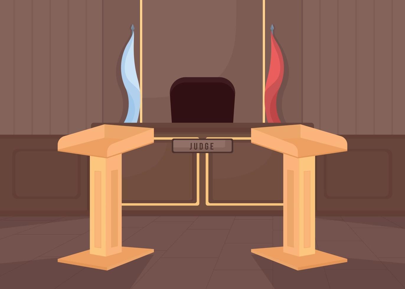 Ilustración de vector de color plano de sala de tribunal vacía