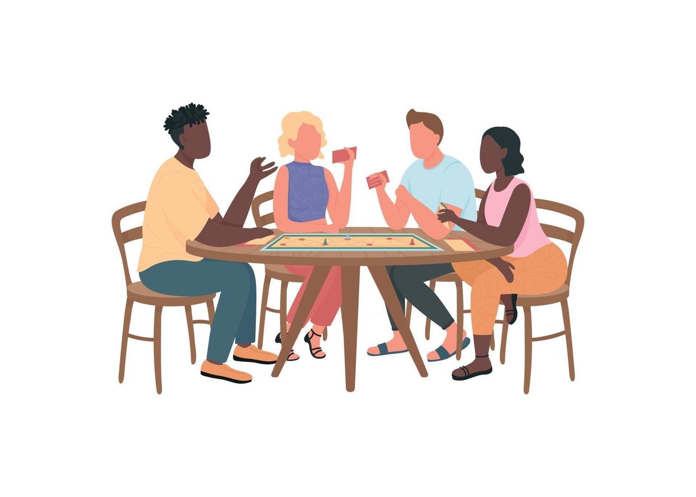 Friends playing board games flat color vector faceless characters