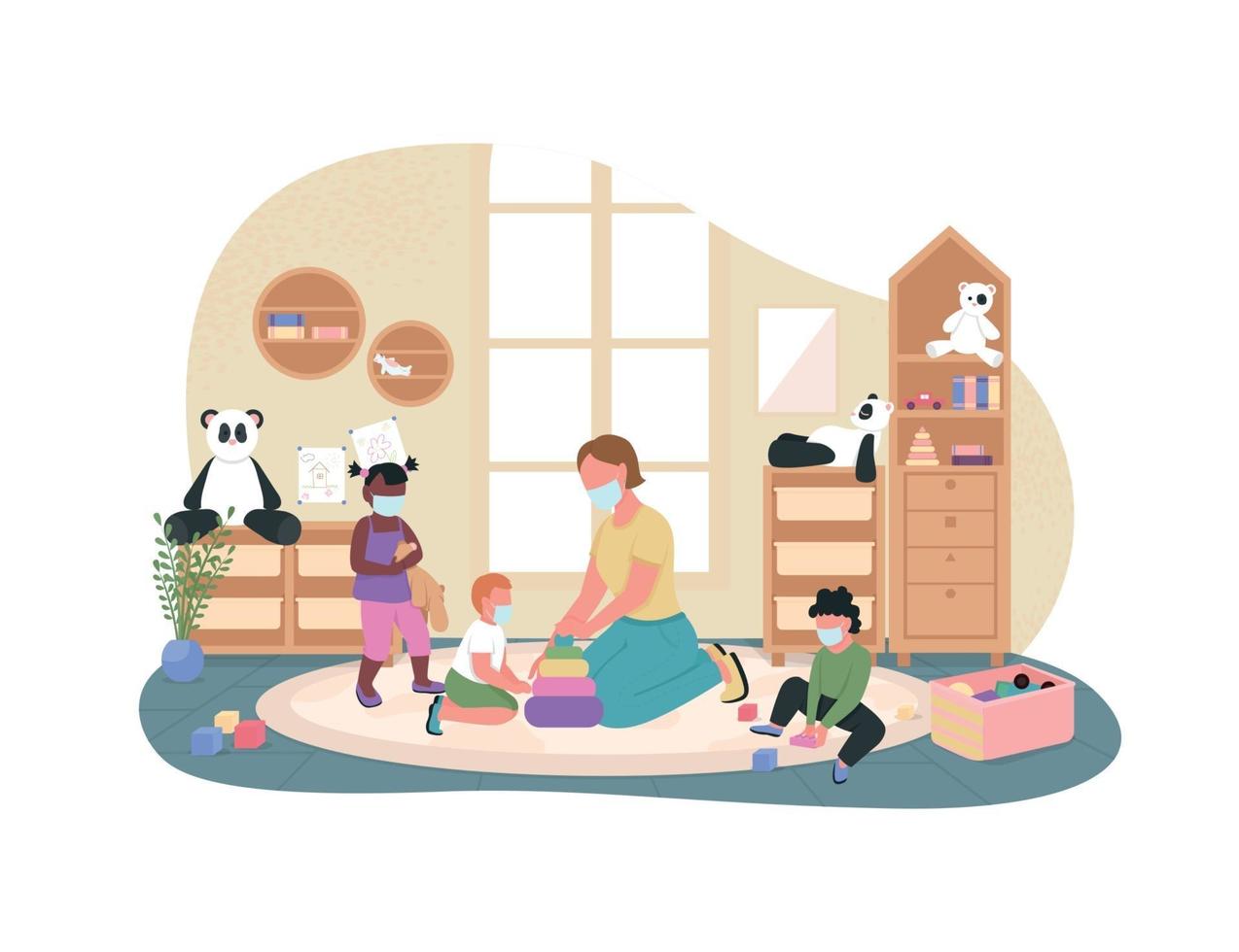 New normal in kindergarten 2D vector web banner