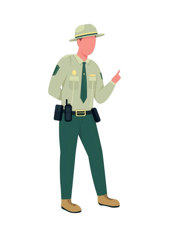 policía ambiental oficial masculino color plano vector personaje sin rostro