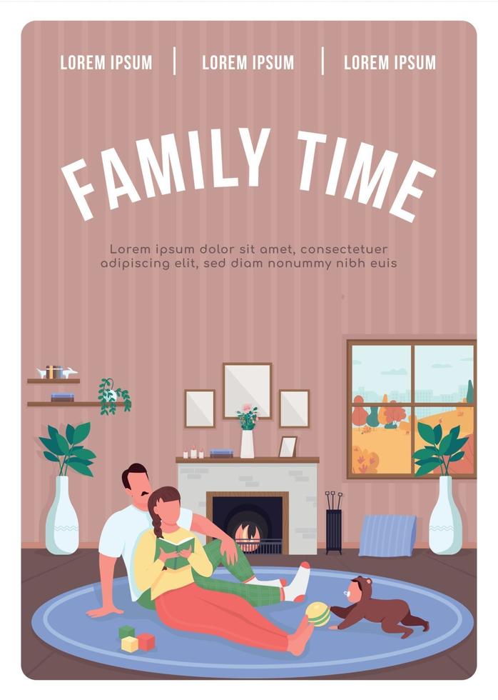 Family time poster flat vector template