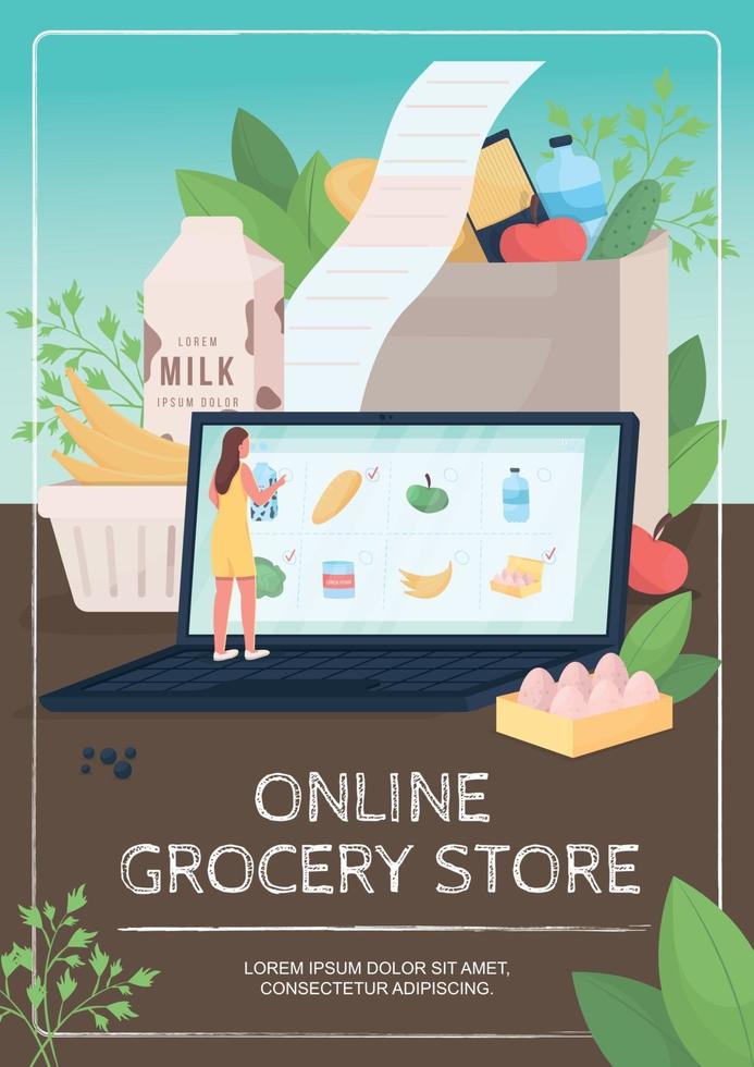 Online grocery store poster flat vector template