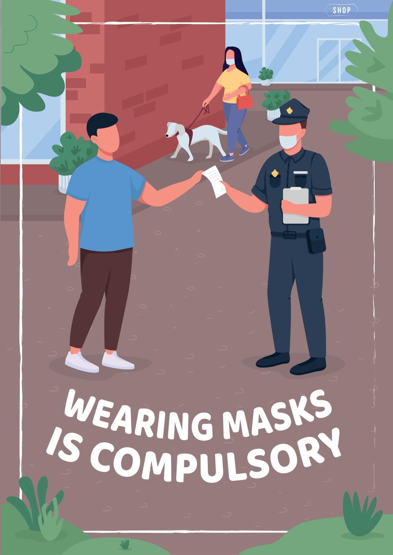Wearing masks is compulsory poster flat vector template 2561524 Vector