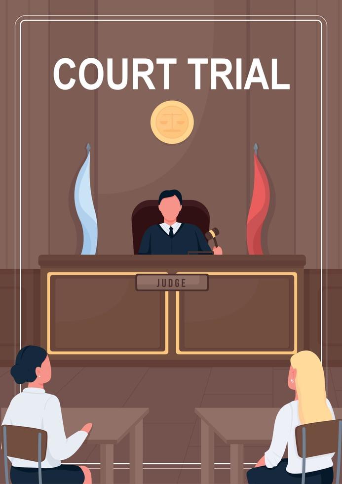 Court trial poster flat vector template