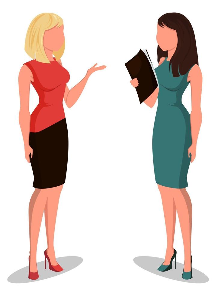 Two young cartoon businesswomen in office clothes vector