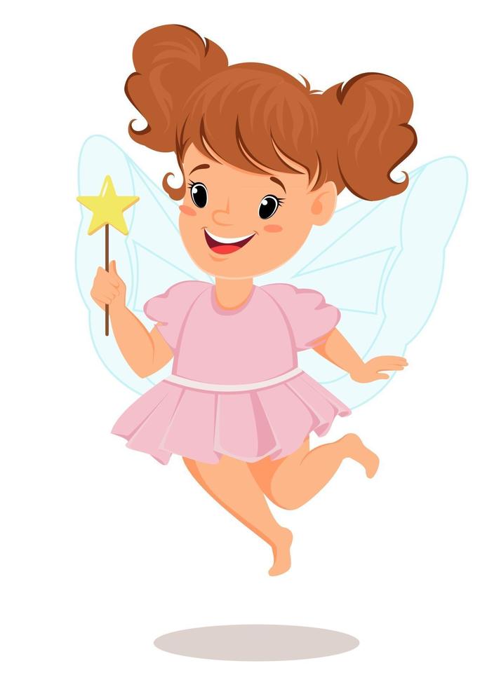 Fairy girl in pink dress with magic wand vector