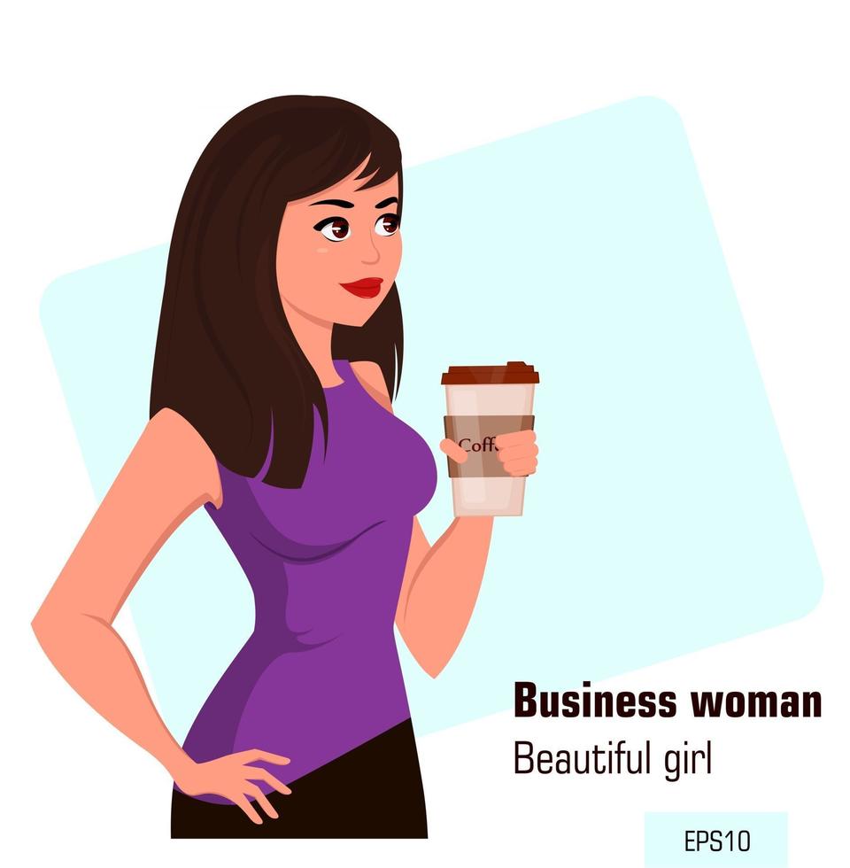 Young cartoon businesswoman with coffee vector