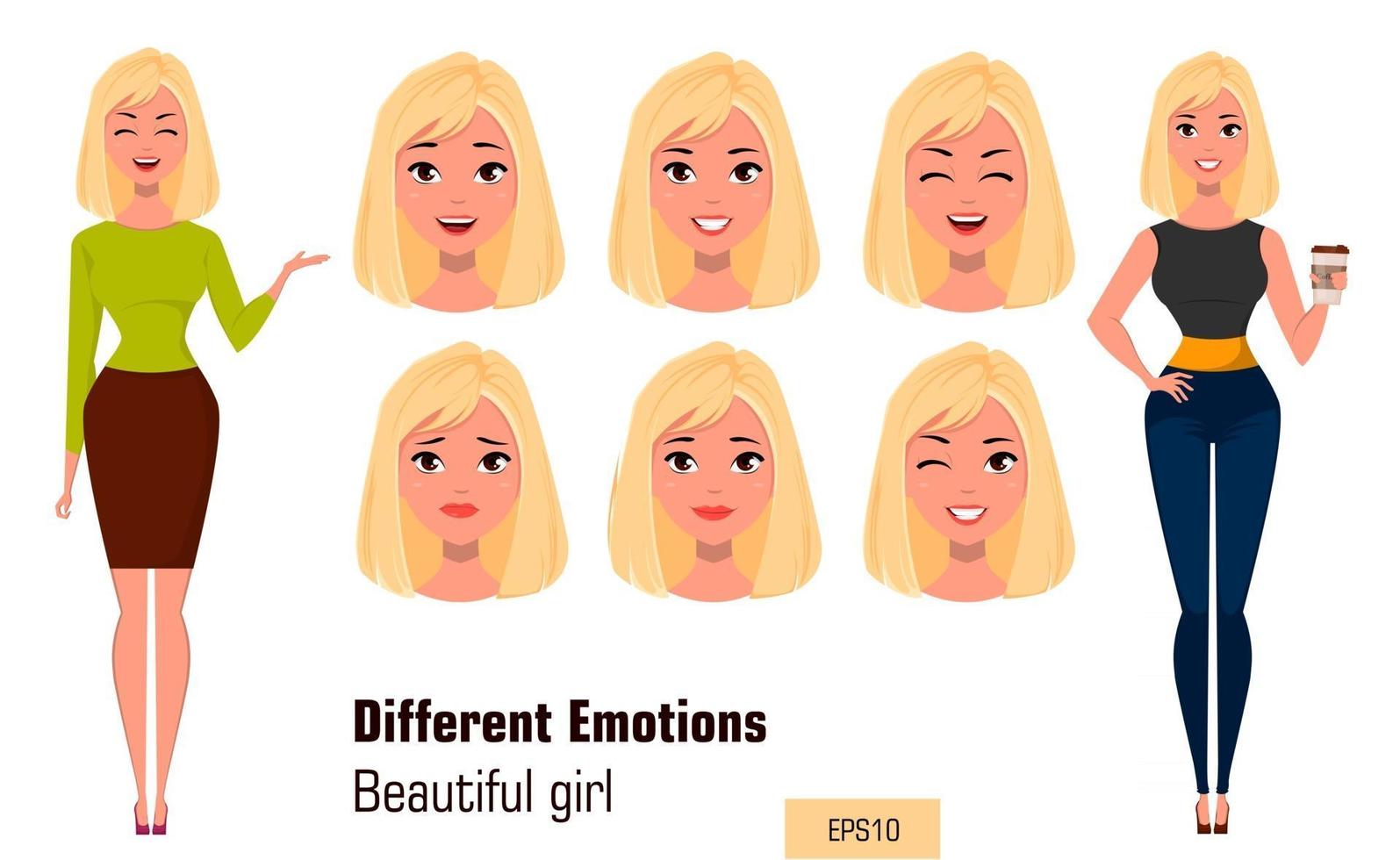 Businesswoman making different face expressions vector