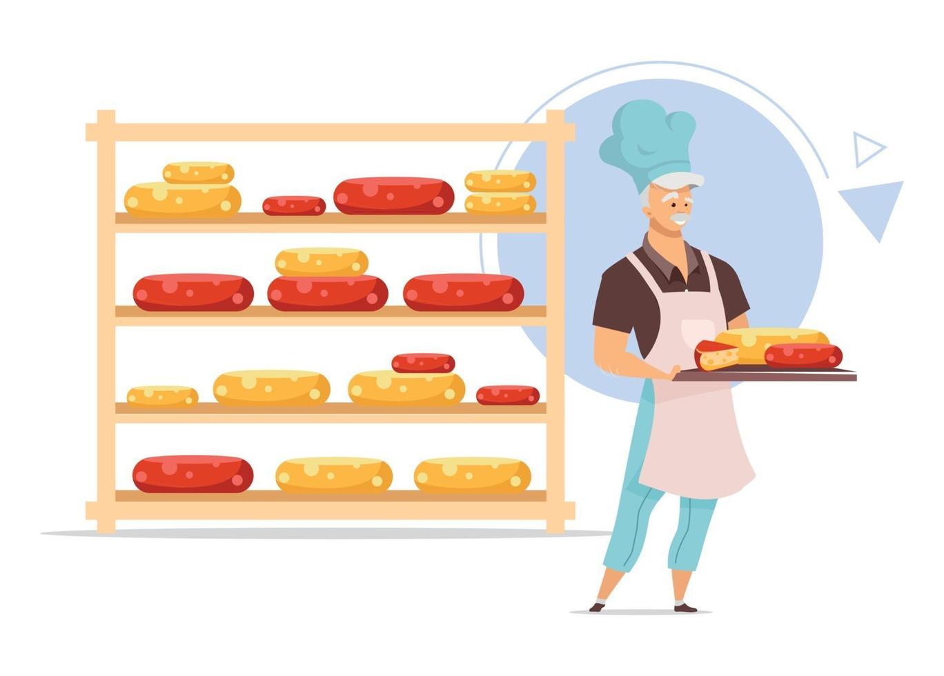 Cheesemaker with tray flat color vector illustration