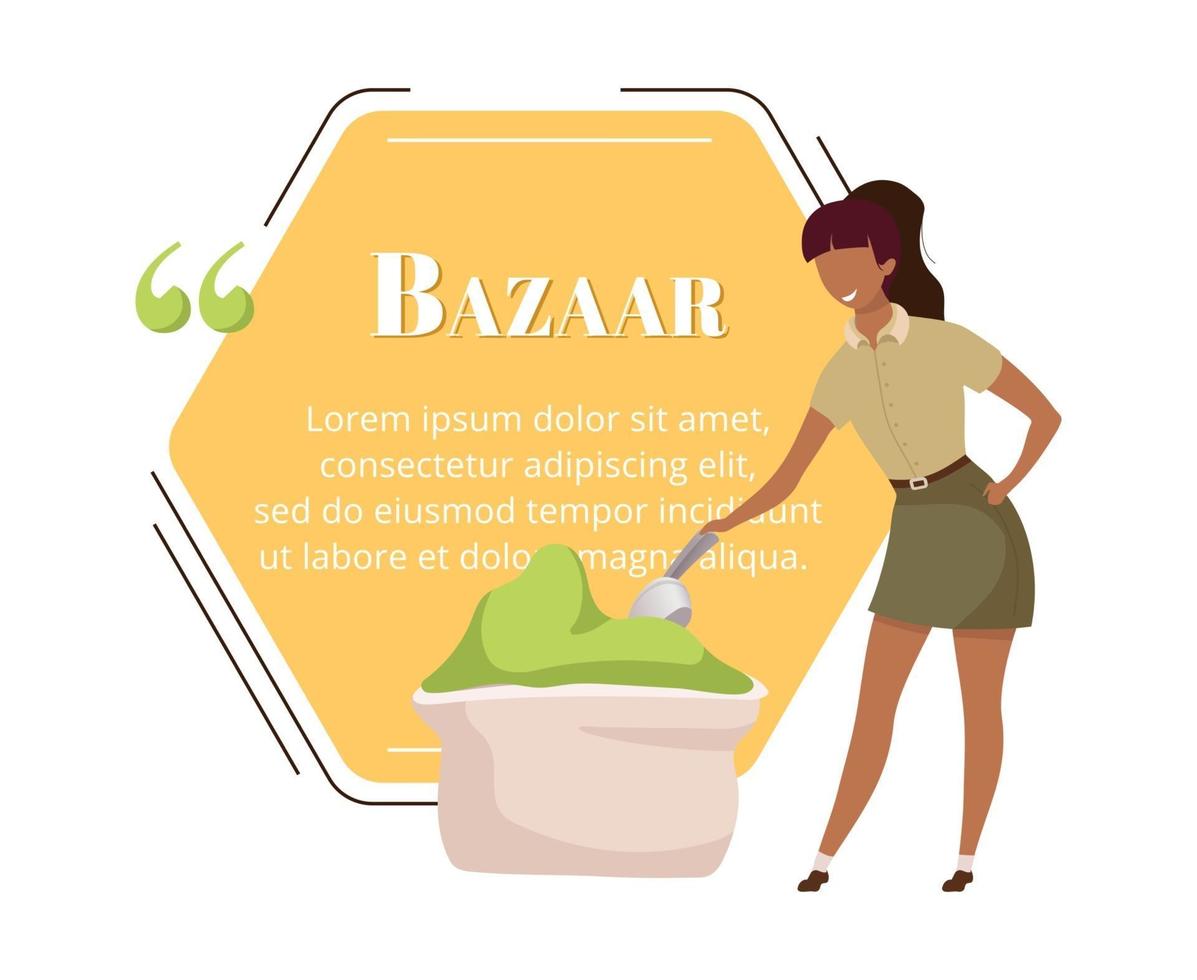 Indian bazaar buyer flat color vector character quote