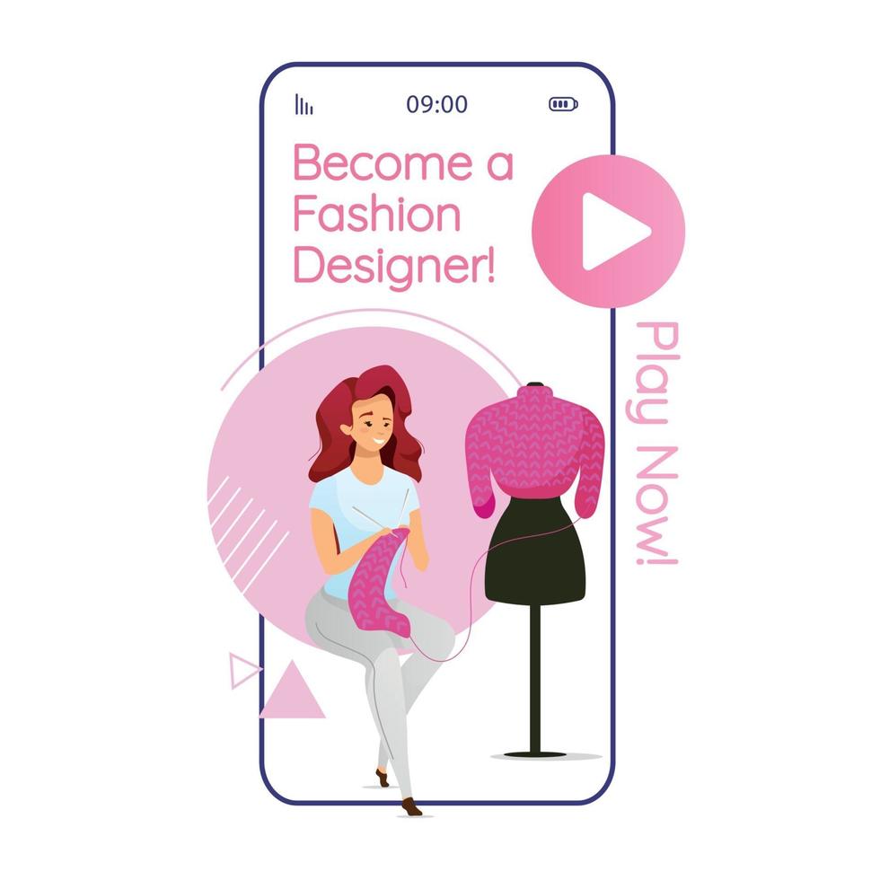 Become fashion designer cartoon smartphone vector app screen