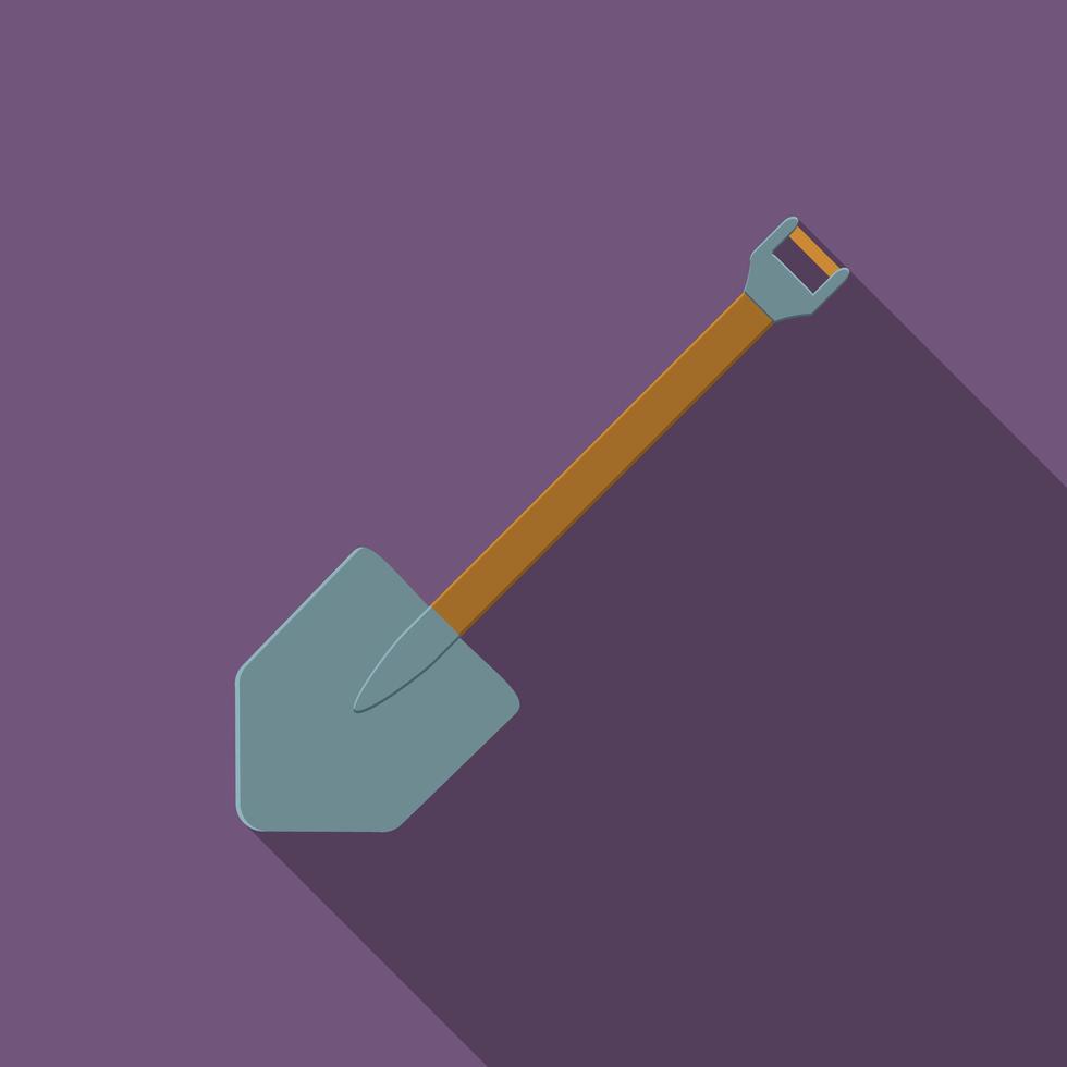 Flat design modern vector illustration of shovel icon, camping and gardening equipment with long shadow