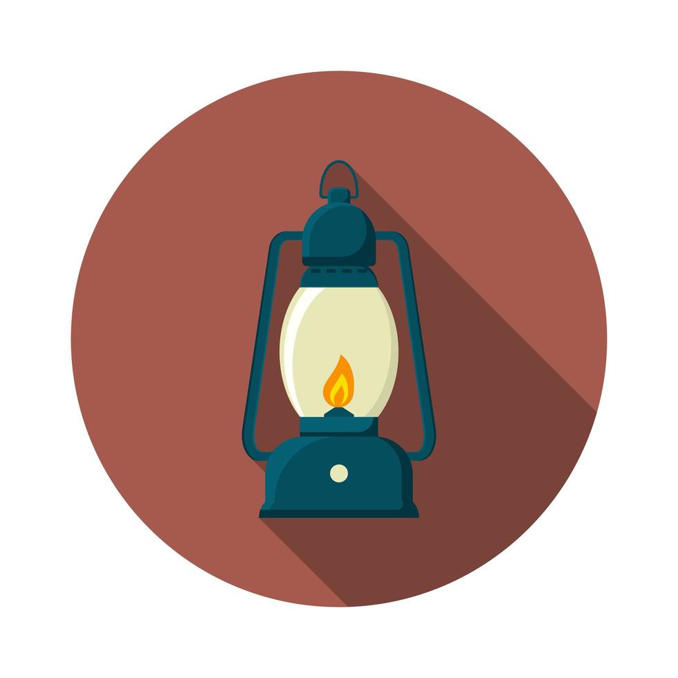 Flat design modern vector illustration of lantern icon, camping and hiking equipment with long shadow