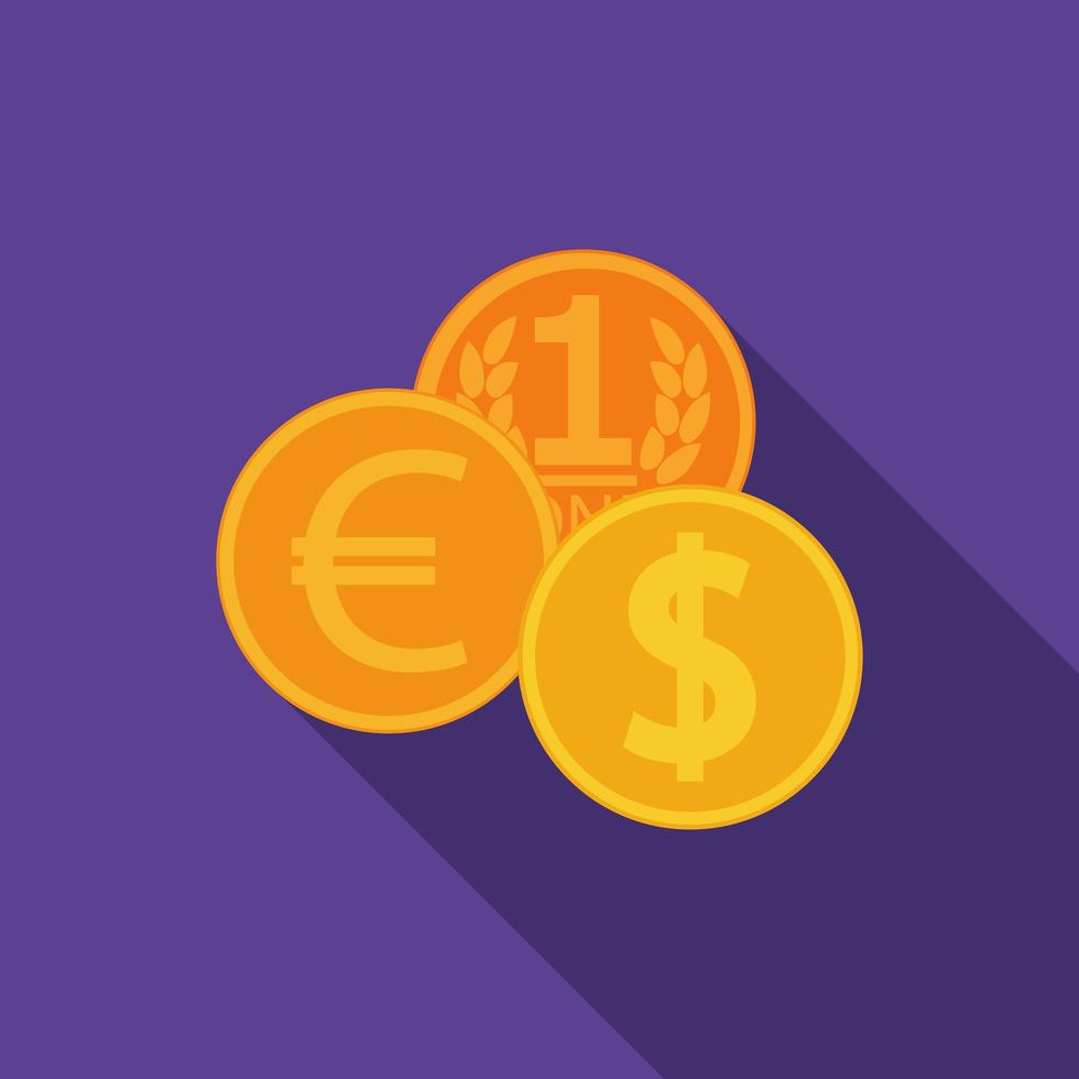 Flat design vector coins icon with long shadow