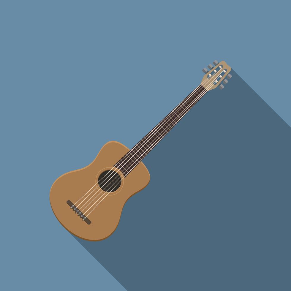 Ilustración de vector moderno de diseño plano del icono de la guitarra acústica, instrumento musical con una larga sombra