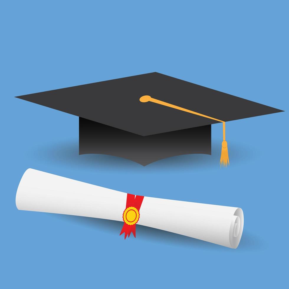 Flat design modern vector illustration of graduation cap and diploma