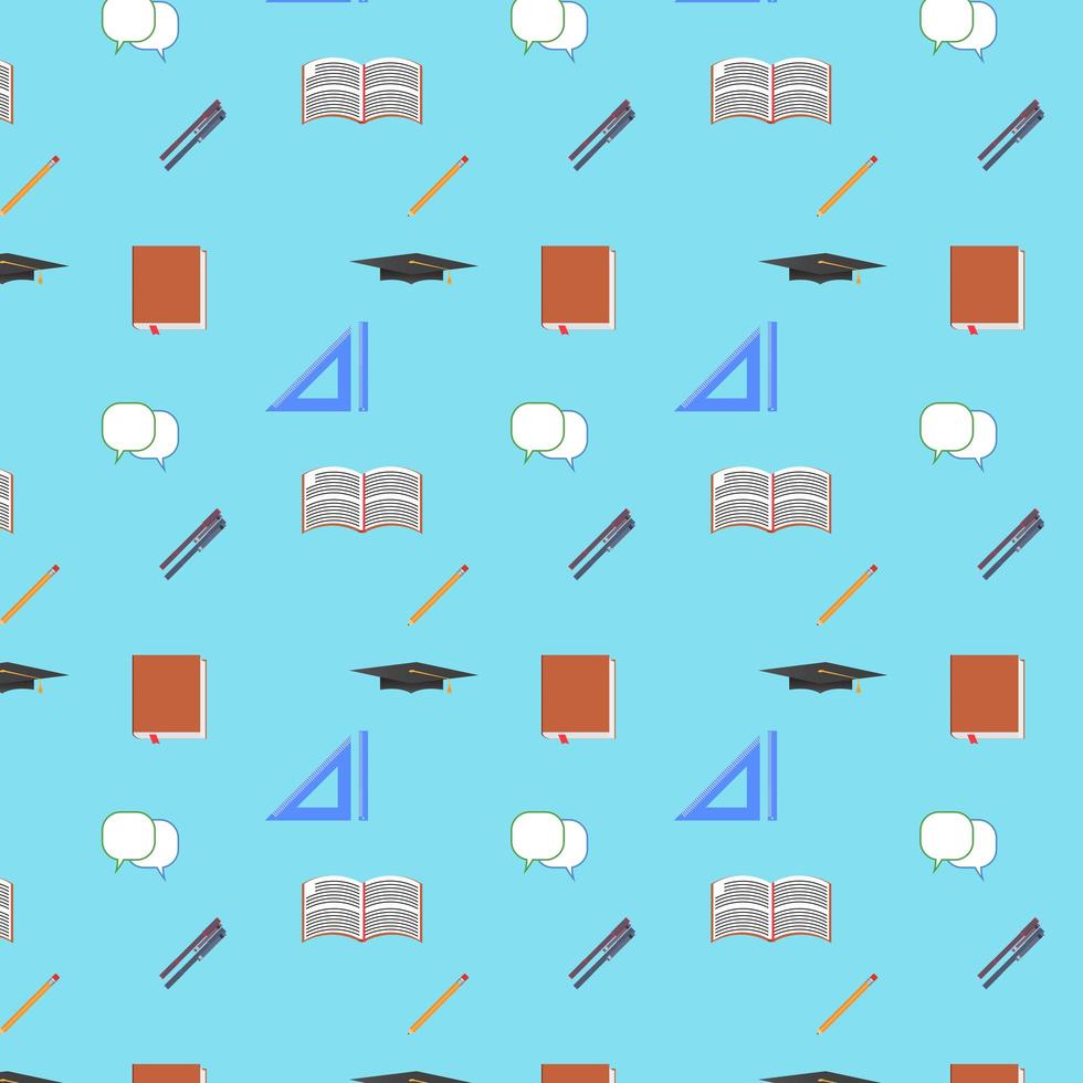 Back to School Flat design modern vector illustration, seamless pattern, pen, pensil, graduation cap icons