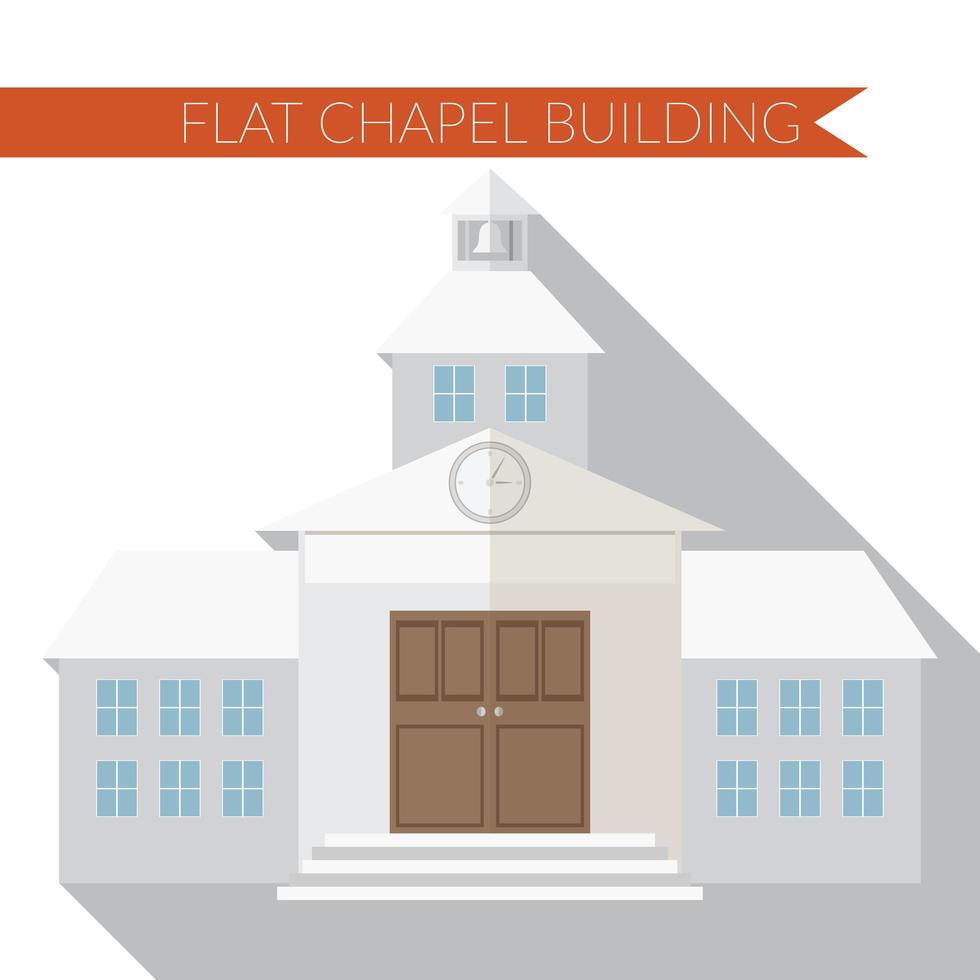 Flat design modern vector illustration of chapel or wedding church building icon, with long shadow