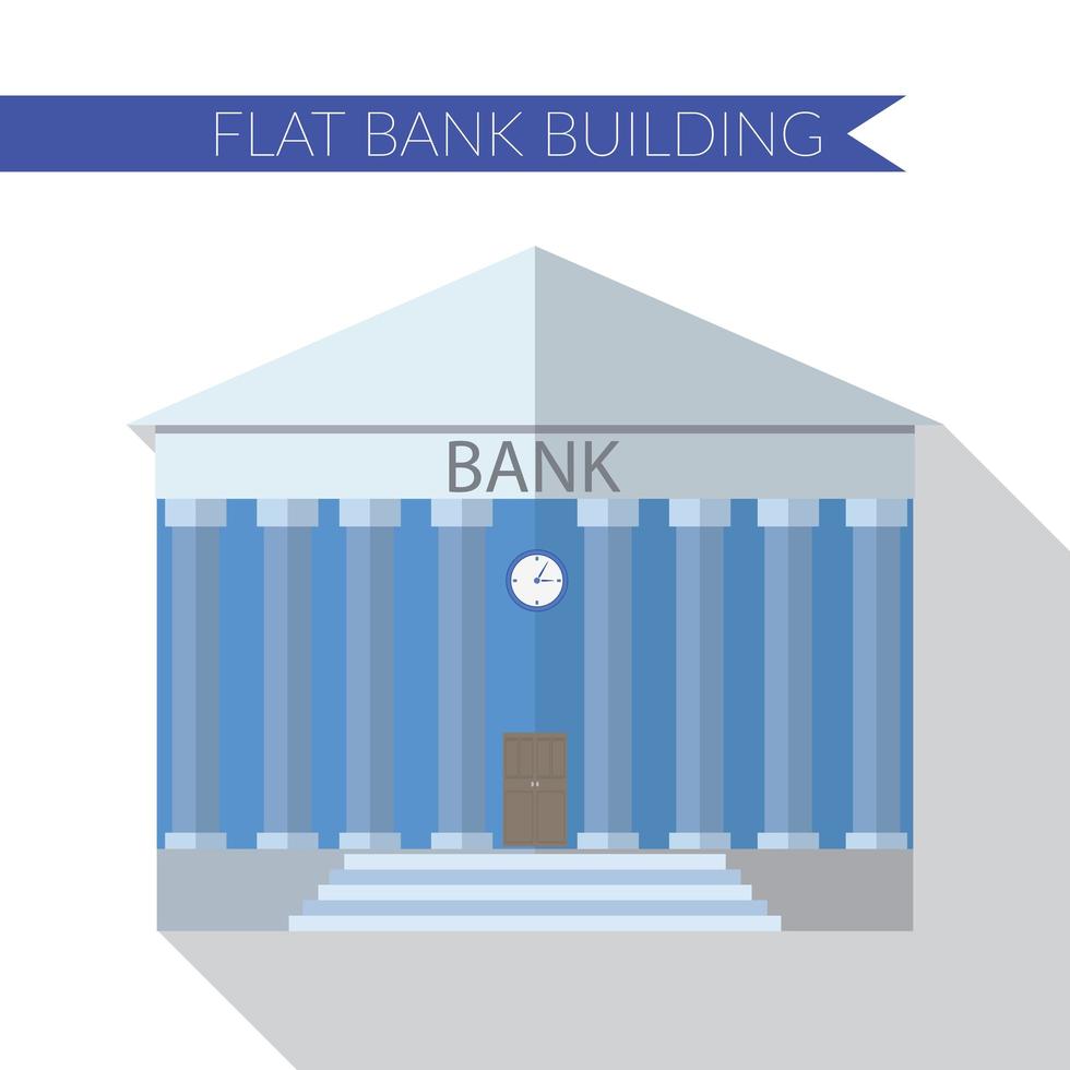 Ilustración de vector moderno de diseño plano del icono del edificio del banco, con una larga sombra
