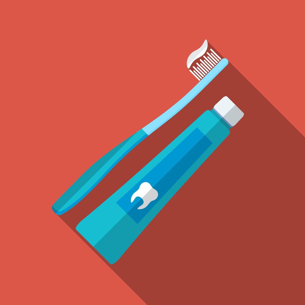 Flat design modern vector illustration of tooth brush and paste icon with long shadow